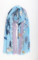 Dalia scarf- Accessories Junkie Amsterdam- Sjaal dames- Lange sjaal- Viscose- Nautische print- Glitter- Blauw