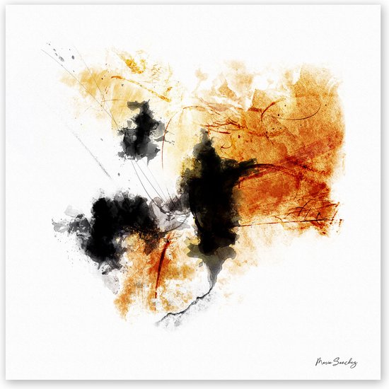 Dibond - Reproduction / Oeuvre / Art / Abstrait / - Wit / noir / marron / jaune - 35 x 35 cm