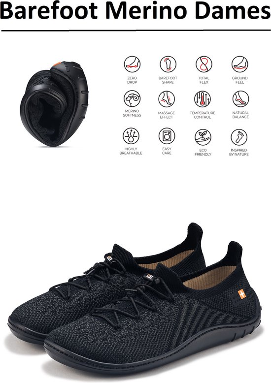 Brubeck Barefoot schoenen met merino wol Dames - natuurlijk comfort - Zwart 38
