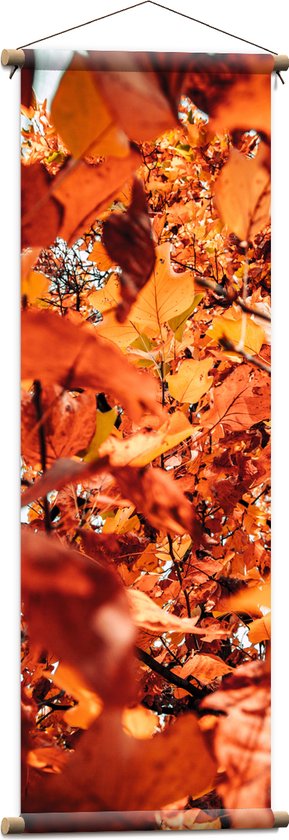 Textielposter - Oranje Herfstbladeren van Dichtbij - 40x120 cm Foto op Textiel