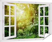 Gards Tuinposter Doorkijk Tropische Jungle met Zonneschijn - 150x100 cm - Tuindoek - Tuindecoratie - Wanddecoratie buiten - Tuinschilderij