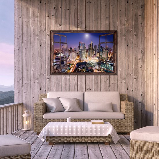 Gards Affiche de jardin See-through Makati City Skyline at night in Thailand - 120x80 cm - Toile de jardin - Décoration de jardin - Décoration murale extérieur - Peinture de jardin