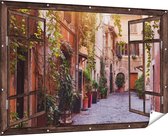 Gards Affiche de jardin Rue transparente à Rome avec Plantes vertes - 180x120 cm - Toile de jardin - Décoration de jardin - Décoration murale extérieur - Tableau de jardin