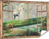 Affiche de jardin Gards Cerf transparent dans la forêt sur un arbre - 120x80 cm - Toile de jardin - Décoration de jardin - Décoration murale extérieur - Tableau de jardin