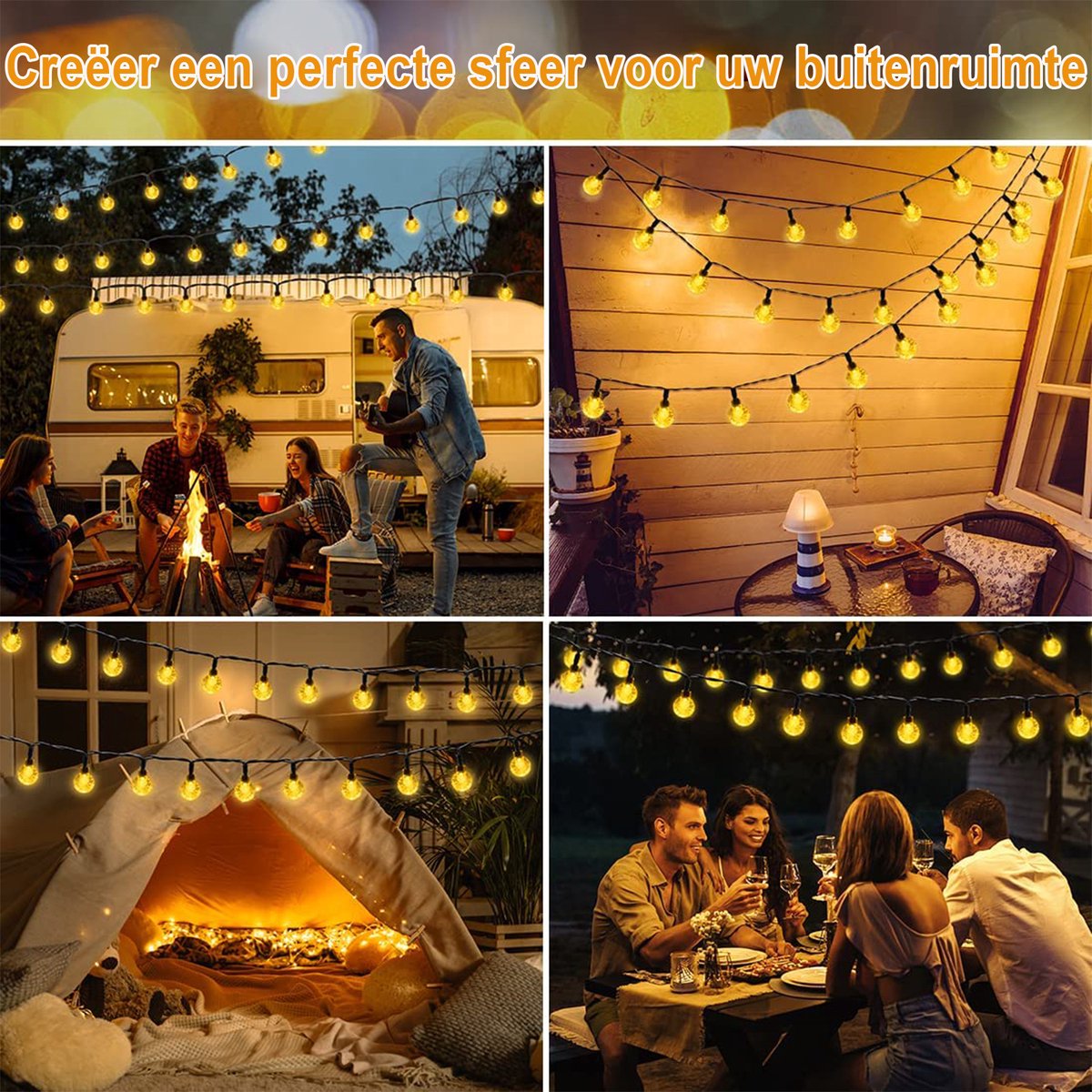Lichtsnoer Buiten op Zonne-Energie - 50LED Solar Tuinverlichting - Warm-wit - ø2.2cm - Lampjes slinger - Kerstverlichting - Buitenverlichting - sfeerverlichting - 5+2m - Lichtslinger - IP 65 – foto 7