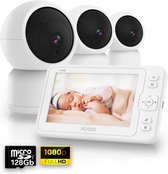 XOOZI S3 – Babyfoon met Camera – Baby Camera – Baby Monitor – Babyphone – 5 Inch – incl. 128GB Geheugenkaart – Vox Modus – 8 Slaapliedjes – Handige Zwanenhals – Complete Set met 3 Camera’s – Zonder Wifi en App