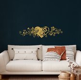 Wanddecoratie |Hart en Vlinder / Heart and Butterfly | Metal - Wall Art | Muurdecoratie | Woonkamer | Buiten Decor |Gouden| 118x32cm