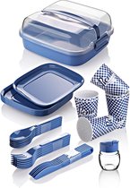 Picknickset voor 6 personen, BPA-vrij, campingservies, vork, mes, lepel, bord, beker, picknickmand, picknicktas