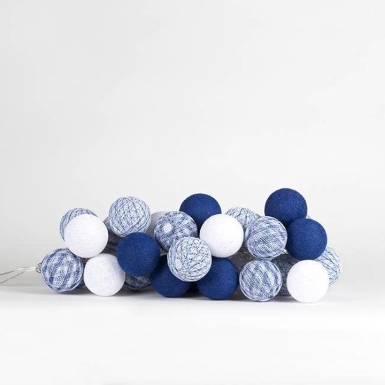 Cotton Ball lights lichtsnoer met stoffen ballen in blauwe kleuren 20