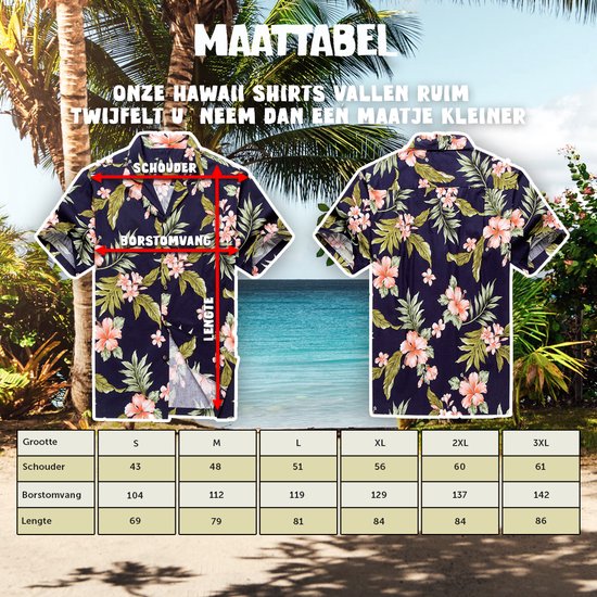 Hawaii Blouse Mannen - Shirt - Hemd - 100% Katoen - Overhemd Heren Korte Mouw - Made in Hawaii "Hibiscus Blauw" Maat S