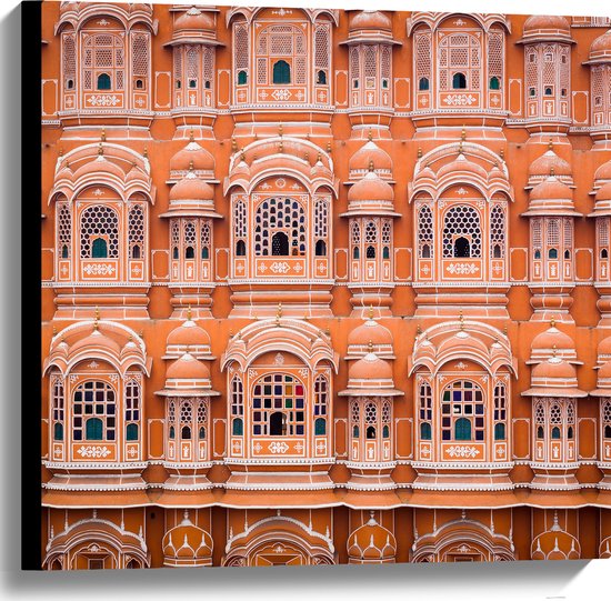 Canvas - Hawa Mahal Paleis van Oranje Stenen in Jaipur, India - 60x60 cm Foto op Canvas Schilderij (Wanddecoratie op Canvas)