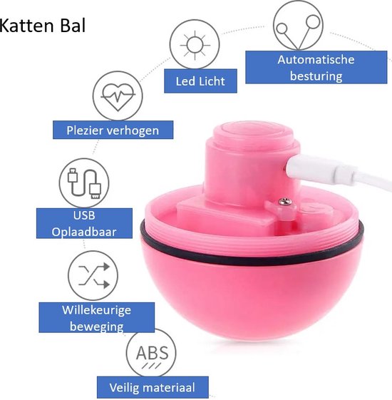 balle chat interactive auto-roulante-jouet pour chat plume-cloche-usb rechargeable-chaton-ROSE