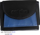 Massi Miliano Portemonnee (klein) Unisex Nappa Leer Zwart/Navyblauw ( MMRS-7869-6+9)
