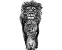 Leeuw Leeuwin en Welpje Sleeve Tattoo | Tijdelijke tattoo sleeve volwassenen | Neptattoo | Lion Lioness and Cub Sleeve Tattoo | 21,0 cm x 11,4 cm
