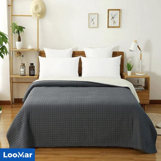 LooMar Dekbed - Hoesloos - Zonder Overtrek - Gewatteerd - Donker Grijs - 240 x 260