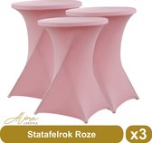 Statafelrok roze 80 cm per 3 - partytafel - Alora tafelrok voor statafel - Statafelhoes - Bruiloft - Cocktailparty - Stretch Rok - Set van 3