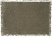 Secret de Gourmet placemats Kenya - 1x - olijfgroen - 45 x 30 cm - katoen - met franjes