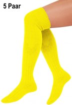 5x Paar Lange sokken fluor geel gebreid mt.41-47 - knie over - Tiroler heren dames kniekousen kousen voetbalsokken festival Oktoberfest voetbal