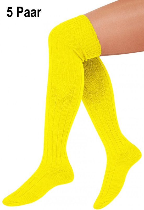 5x paire de chaussettes longues jaune fluo tricotées taille 41-47 - genou  au-dessus -... | bol