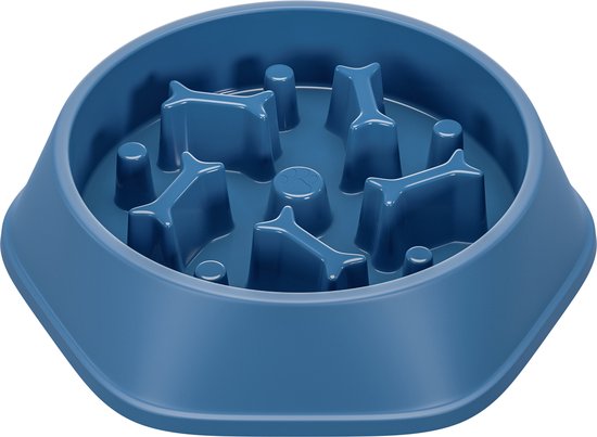 CuraCanin - anti schrokbak hond en kat - slow feeder - anti schrok voerbak hond - slow bowl eat slow - 250 Gram – Blauw - Geschikt voor kleine en middelgrote honden