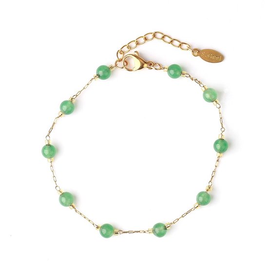 Kasey - Bracelet Aventurine Verte - Bracelet Pierres Précieuses - Bracelet Perles Natuursteen - Bracelet Femme - Bracelet Femme - Doré - 19 cm + 2 cm réglable