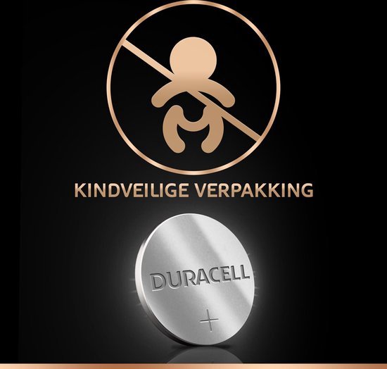 Kindveilige verpakking met een Duracell knoopcelbatterij.