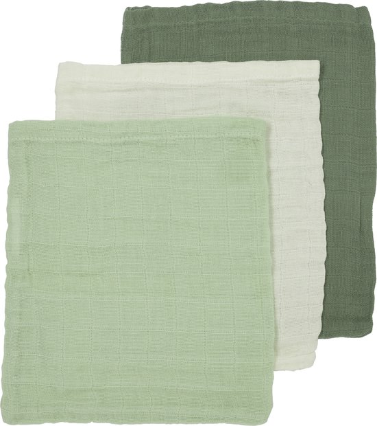 Foto: Meyco baby uni washandjes 3 pack hydrofiel offwhite soft green forest green 20x17cm