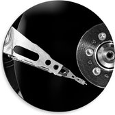 Dibond Muurcirkel - Bovenaanzicht van Zwarte Platenspeler - 50x50 cm Foto op Aluminium Muurcirkel (met ophangsysteem)