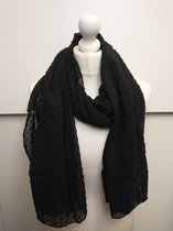Lange dames mousseline sjaal Mariana effen zwart met kleine pompoms