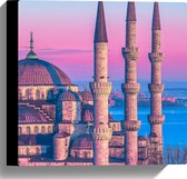 Canvas - Sultan Ahmetmoskee in Istanbul met Roze Blauwe Lucht - 30x30 cm Foto op Canvas Schilderij (Wanddecoratie op Canvas)