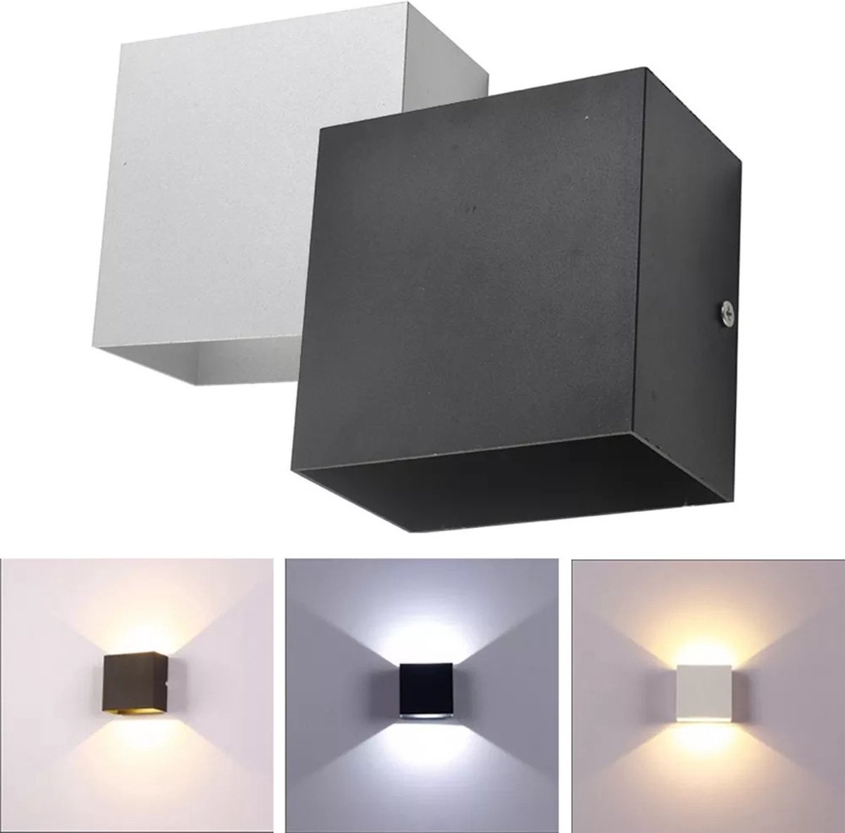 Modern Luxe Trending Zwarte Vierkante 10W LED Wandlamp - incl. Lichtbron - voor Binnen en Buiten - 24,95 - Aluminium - Merkloos