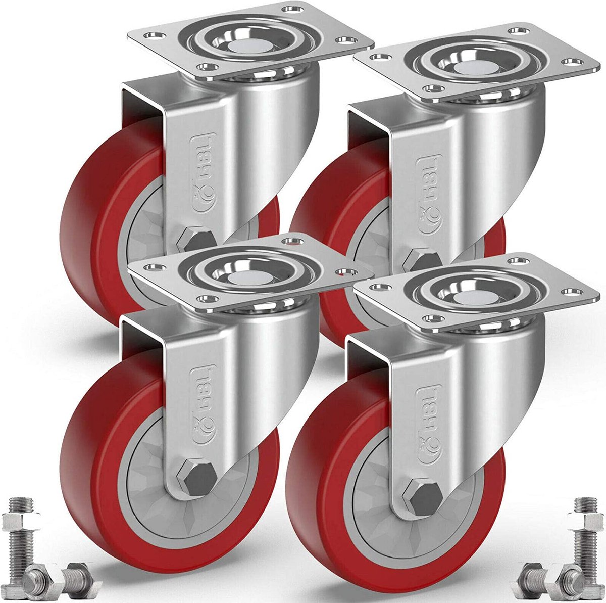 Zwaarlast Zwenkwielen / Trolley Wielen voor Meubels - Rubberen Zware Wielen - Heavy Duty Castors /Transportwielen - 600 kg