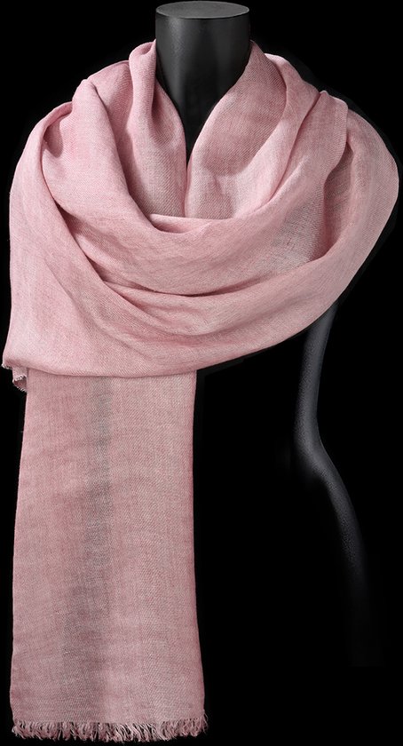 Ultra zachte linnen sjaal met korte franjes in een natuurlijke roze kleur |  bol