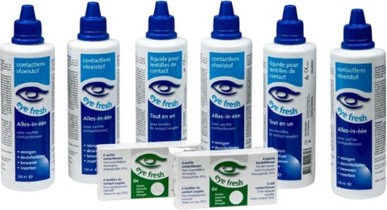 Eye Fresh 6 maanden pakket -3,25 - 12 maandlenzen + 6 flessen lenzenvloeistof - voordeelverpakking