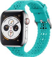 Strap-it Siliconen smartwatch bandje - Geschikt voor Apple Watch Series 1/2/3/4/5/6/7/8/9/SE - Turquoise - Siliconen horlogeband met patroon voor iWatch maat 38 mm 40 mm 41 mm
