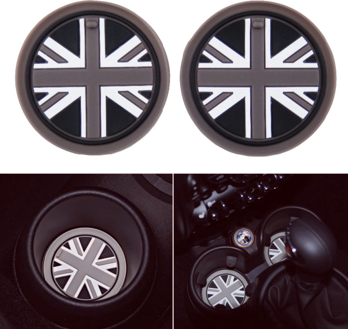 Set van 2 Bekerhouder Inleggers - Engelse Vlag - Geschikt voor Mini Cooper / Cooper S / Clubman / Countryman - Rubberen Bekerhouders Onderzetters - Siliconen - Mini Auto Accessoires