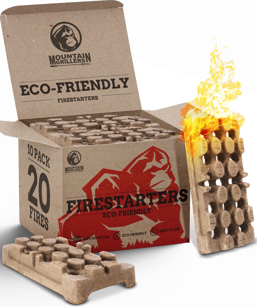 Mountain GRILLERS Natuurlijke aanmaakblokjes voor houtkachel Open haard Pizzaoven BBQ Binnen en buiten Baksteen Eco Vuuraanstekers