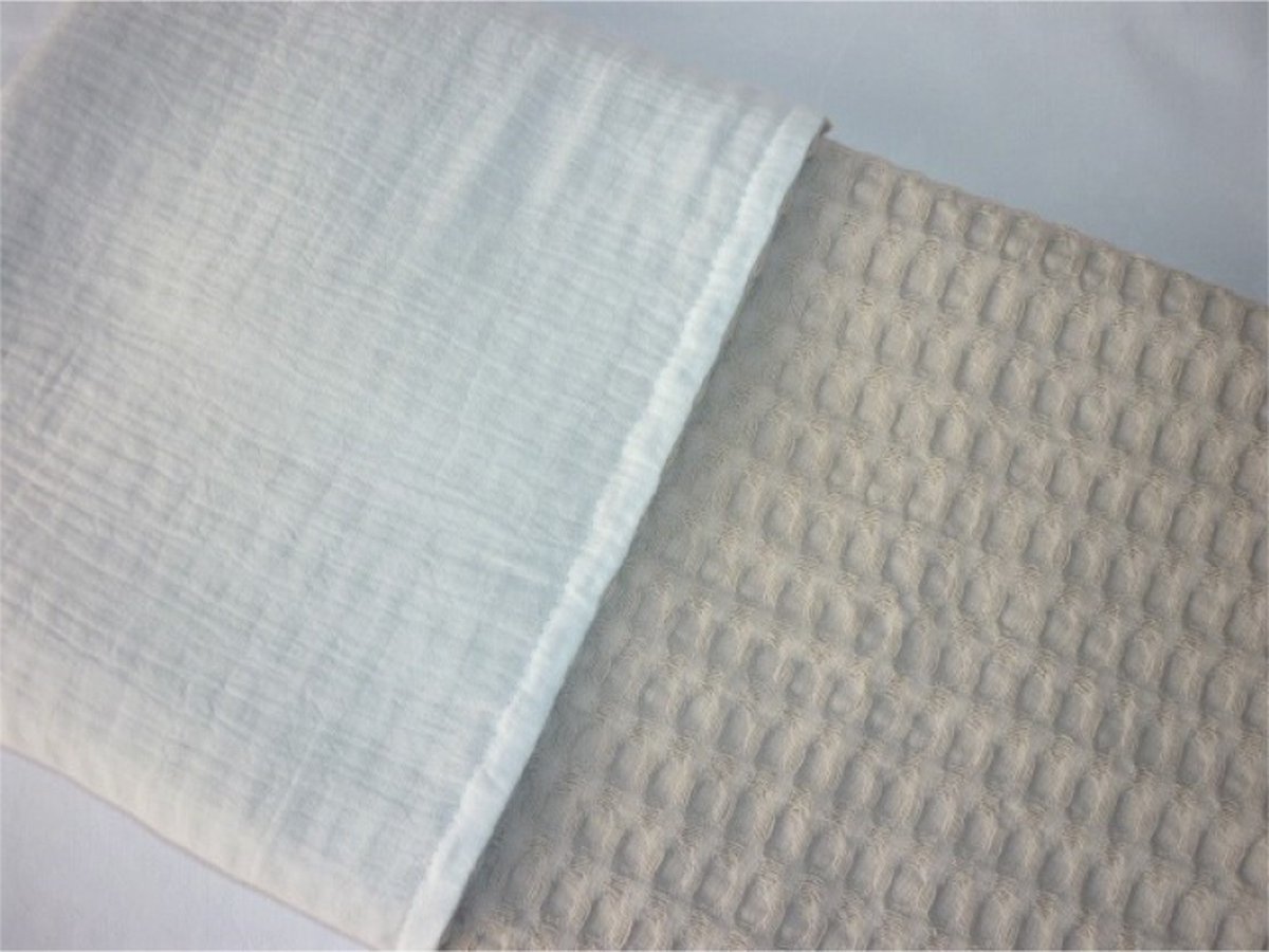 Oogappel Zand Wafelstof en Cottonsoft Hydrofiel Wiegdeken 75x100 cm-Beige-Offwhite