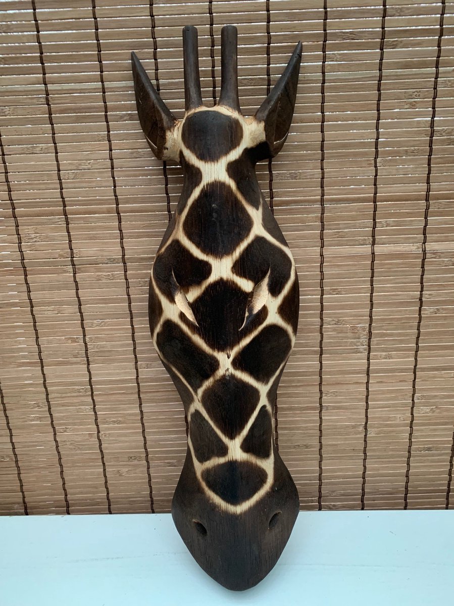 Wanddecoratie - Houten giraf masker H50  - houten masker voor aan de muur