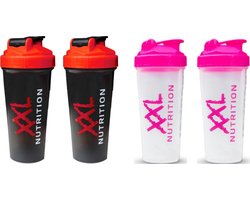 XXL Nutrition Shaker - Combi Deal : 4 Shake Bekers - Zwart en Roze 800ml - 4 stuks
