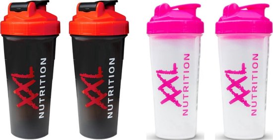 XXL Nutrition Shaker - Combi Deal : 4 Stuks Shake Bekers - Zwart en Roze 800ml