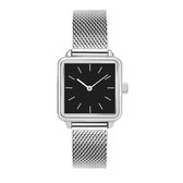 Zilver-zwart vierkant horloge - Dames - Volledig RVS - Inclusief Batterij
