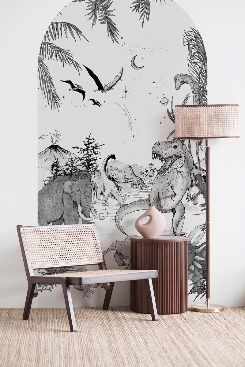 ZELFKLEVENDE BEHANG BOOG STICKER - PREHISTORIC ZWART/WIT