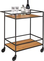 Vita Bar Trolley met zwart frame en wielen - eiken look -68x40x79 cm