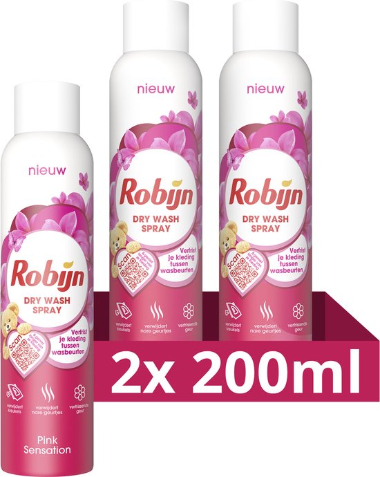 Robijn Pink Sensation Dry Wash Spray - 2 x 200 ml - Voordeelverpakking