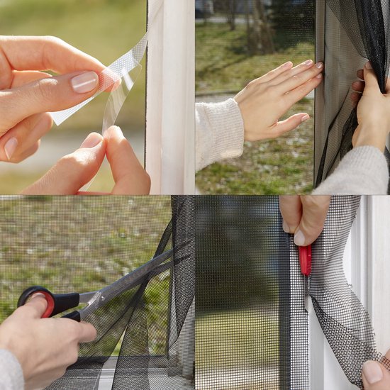 LIVAIA® Raamhor / Vliegen net - 150x130cm Net Insectenhor Raam - Vliegengaas Muggenhor Raam Met Klittenband - Zwart