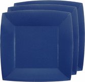 Santex feest gebak/taart bordjes vierkant - kobalt blauw - 10x stuks - karton - 18 x 18 cm