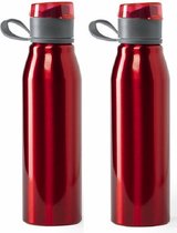 Aluminium waterfles/drinkfles/bidon/sportfles -2x - metallic rood - schroefdop - 700 ml