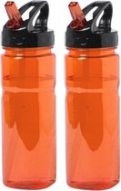 Gourde/gourde/gourde de sport/bouteille - 2x - orange transparent - plastique - 650 ml - avec bec verseur