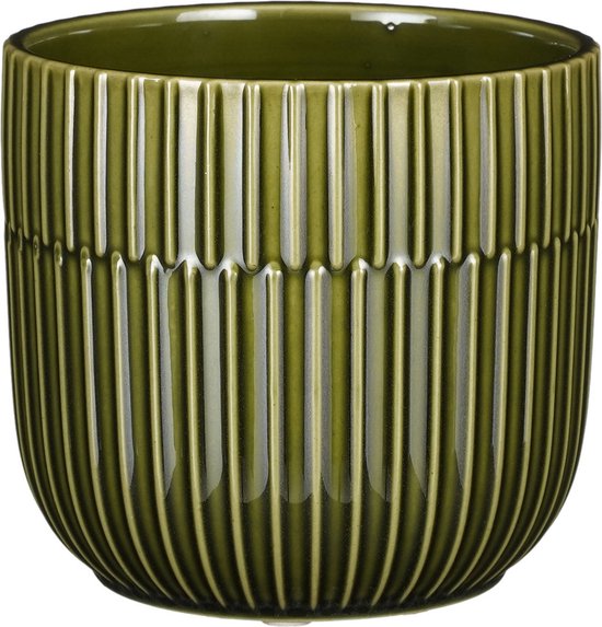 Mica Decorations - Cache-pot/pot de fleur - céramique - vert foncé brillant  - D12.5/H11 cm | bol.com
